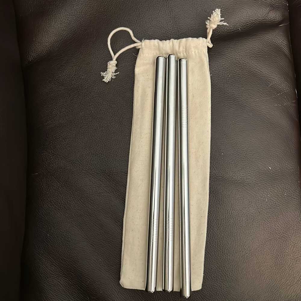 New Set of 3 Stainless Steel Reusable Smoothie Straws